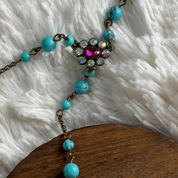 Betsey Johnson Necklace Bohemian-Style Crystal Rhinestone Peacock Feather Beaded - Picture 6 of 9